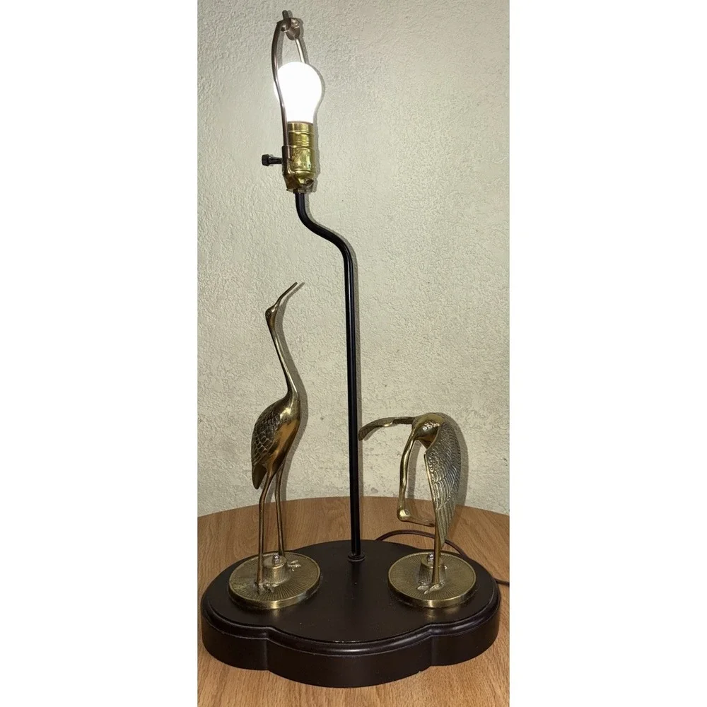 Leviton Lamp Cranes Brass Wood Red Egret Heron‎ 24